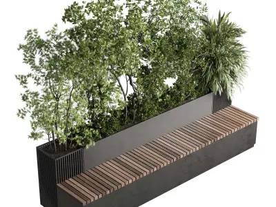 Indoor plant set 364  office garden bench  Low-poly 3D model
