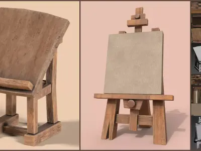 Stylized game-ready Easel - 2 versions Low-poly 3D model