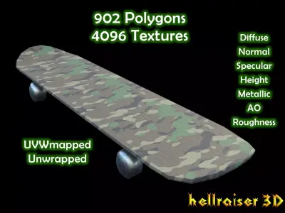 Skateboard - PBR - Textured Low-poly 3D model