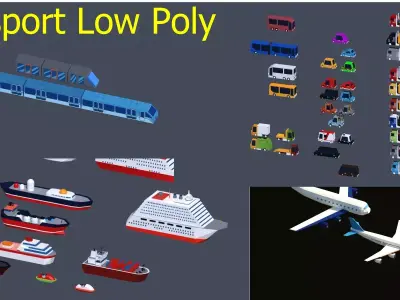 Transport Low Poly three airplanes flying in sky Low-poly 3D model