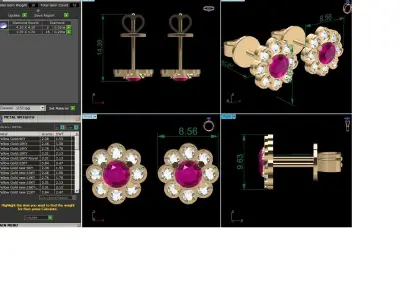 Solitaire Women Earring 3dm STL OBJ FBX Render Details 3D print model purchase