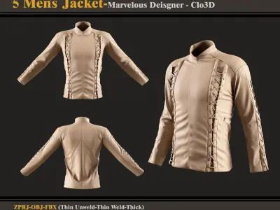 5 Men Jacket -MD-Clo3D - FBX - OBJ-  3D model
