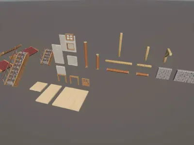 Stylized handpainted modular house URP Unity Free low-poly 3D model