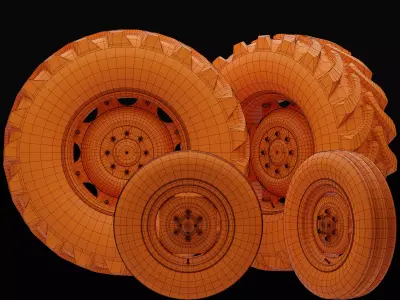 Tractor wheels with LODs Low-poly 3D model