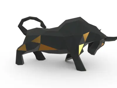 bull low poly gold 3D print model