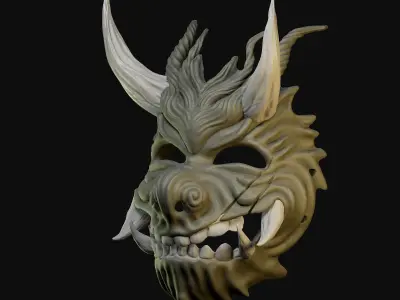 Oni Mask 2 Demon Horn Happy Face 3D print model