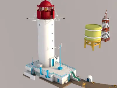 lighthouse city with Low-poly 3D model