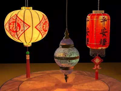 Chinese  red lanterns  Low-poly 3D model