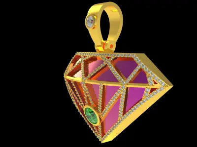 Diamond Shaped Gold Tone Charm Pendant 3D print model