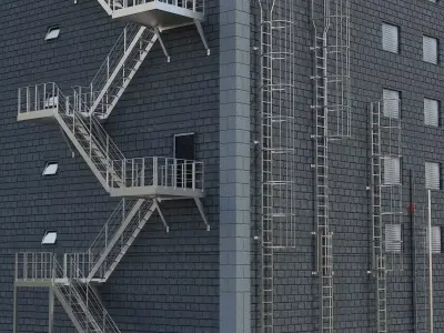 Ladders staircases exterior safety stairs modern architecture Low-poly 3D model