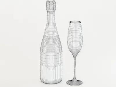 Champagne with glass 3D model