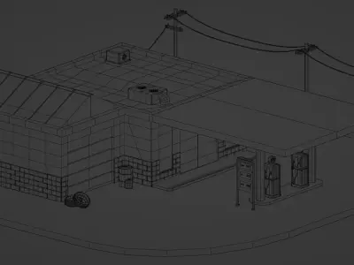 Gas station Low-poly 3D model