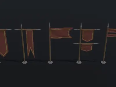 Cartoon medieval flags Polygonal Style Low-poly 3D model