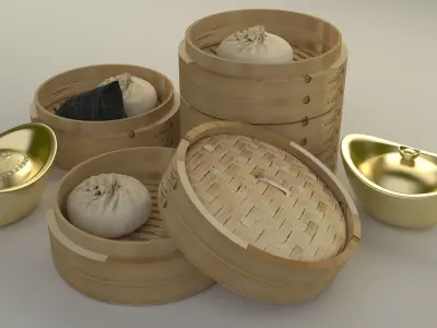 Chinese bamboo steamer Low-poly 3D model