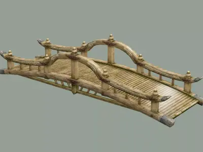 Wooden Medieval Bamboo Bridge 03 Low Poly 3D Model Low-poly 3D model