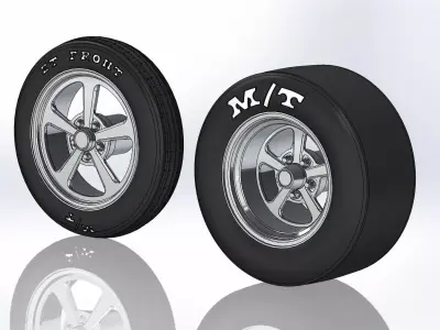 Set of wheels Billet Dominator for scale model dragster 3D print model