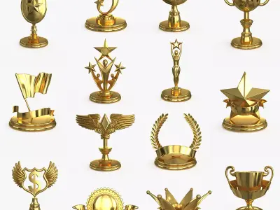 Award Trophy Collection  14 pieces Low-poly 3D model