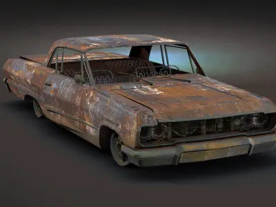Burnt Retro Car 01 Low-poly 3D model