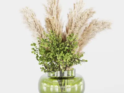 bouqute09 glass vase filled with dried grasses 3D model
