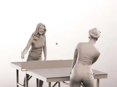 Lizzy Rae 14580 - Two Young Women Playing Table Tennis Low-poly 3D model