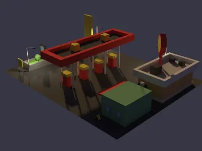 Low Poly Gas Station Low-poly 3D model
