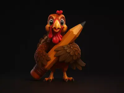 Cute Turkey with Pencil 3D Print Model Thanksgiving Decor 3D print model