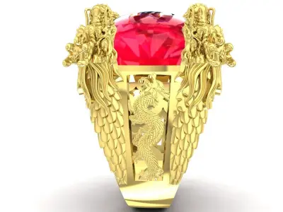 Luxury Dragon Head Ruby Signet Ring 3334 3D print model