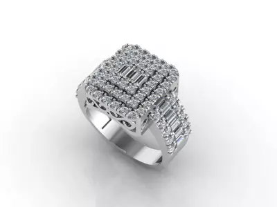 BAGUETTE DIAMOND ROUND RING STL 3DM 3D print model