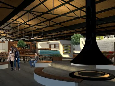 Market interior of restaurant in brick building 3D model