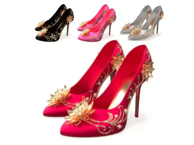 High Heels With Decorative Patterns and Pearls Low-poly 3D model