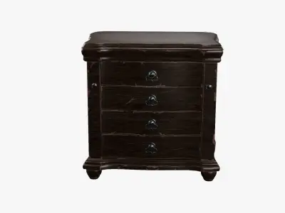 Nightstand - aged 4 drawer 3D model Low-poly 3D model