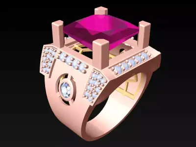 Square Stone Rings - Mens Rings - N2609 Free 3D print model