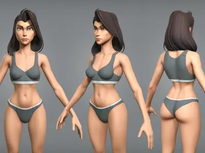 Cartoon female character Sarah base mesh Low-poly 3D model
