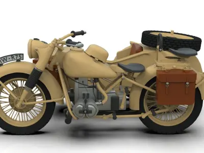 Motorcycle with sidecar  1941 3D model