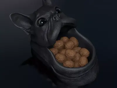 STL 3D print file dog bowl French bulldog High-polygon  3D print model