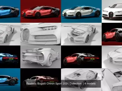 Realistic Bugatti Chiron Sport 2021 Collection  3D Model Pack