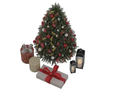 Christmas tree with decor Low-poly 3D model