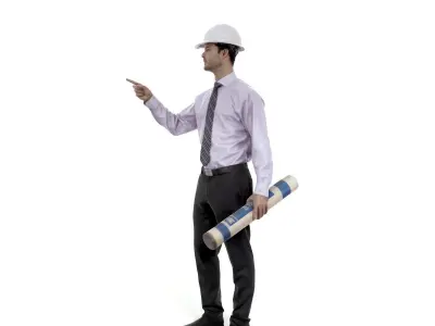 Engineer with White Helmet and Blueprints WMan0303-HD2-O02P02-S 3D model