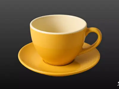 Yellow Cup with Saucer Low-poly 3D model