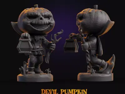 Spooky HALLOWEEN DEVIL PUMKIN character 3D print model