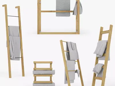 towel set three towels on wooden shelf 3D model