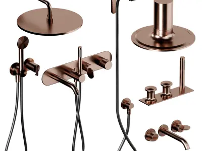 A set of faucets and shower heads and bathtubs 001 3D model