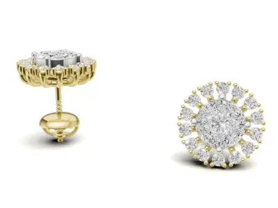 Sunburst Diamond Cluster Stud with Marquise Diamond 3D print model