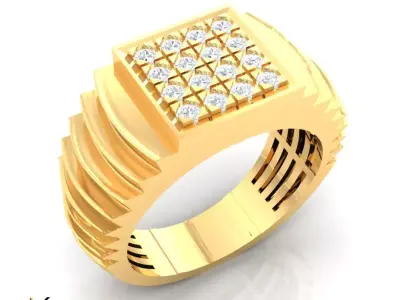 Gold Mens Ring with Diamond Grid   Jewelry  3D print model