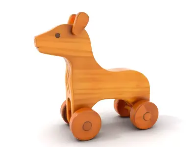 Wooden Toy Animal on Wheels Model Pack Low-poly 3D model