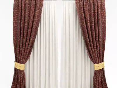 Curtains curtain with gold ribbons 3D model