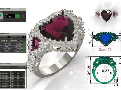 Ruby Heart Cocktail STL 3DM 3D Ring  model jr00268 3D print model