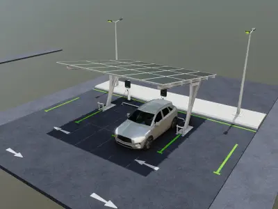 Low Poly Solar Carport Type-4 Pack Low-poly 3D model