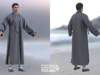 Man in Martial Suit 4 - Modular - Rigged Low-poly 3D model