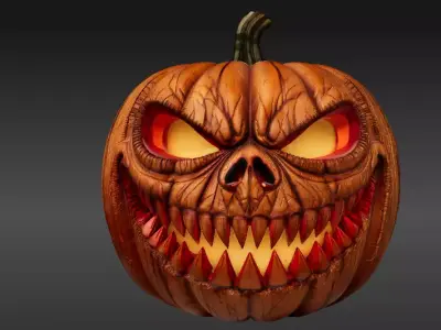 Scary Teeth Jack-O-Lantern Pumpkin 3D Model Horror Pumpkin Low-poly 3D model